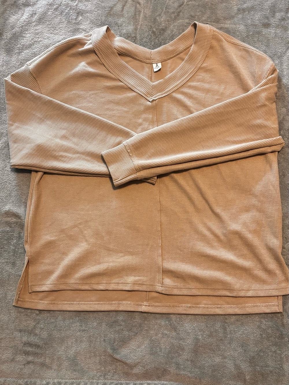 Light Taupe Waffle V-Neck Top